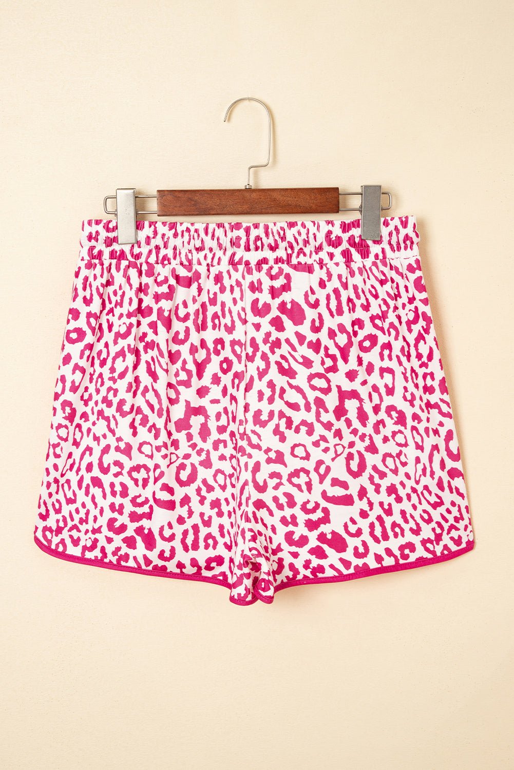 Leopard Contrast Trim Elastic Waist Drawstring Shorts - Rooted & Reckless Co.