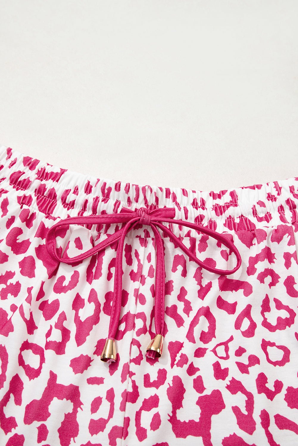 Leopard Contrast Trim Elastic Waist Drawstring Shorts - Rooted & Reckless Co.