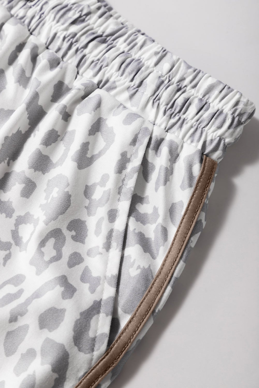 Leopard Contrast Trim Elastic Waist Drawstring Shorts - Rooted & Reckless Co.