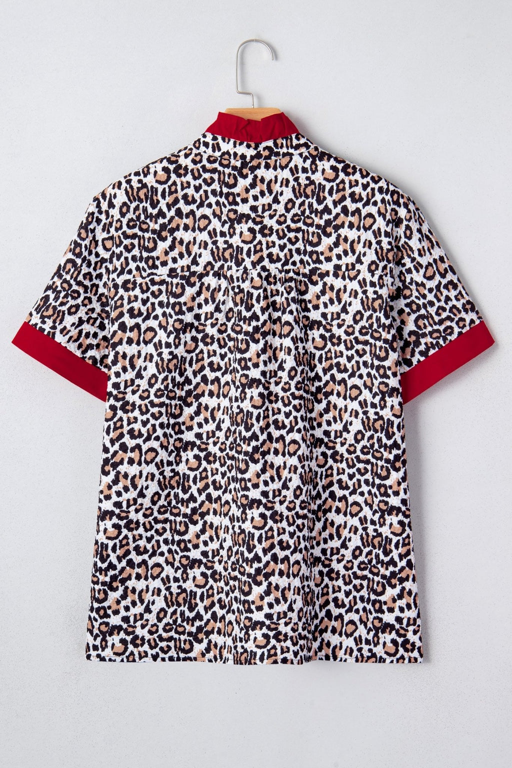 Leopard Contrast Trim Frilled V-Neck Shirt - Rooted & Reckless Co.