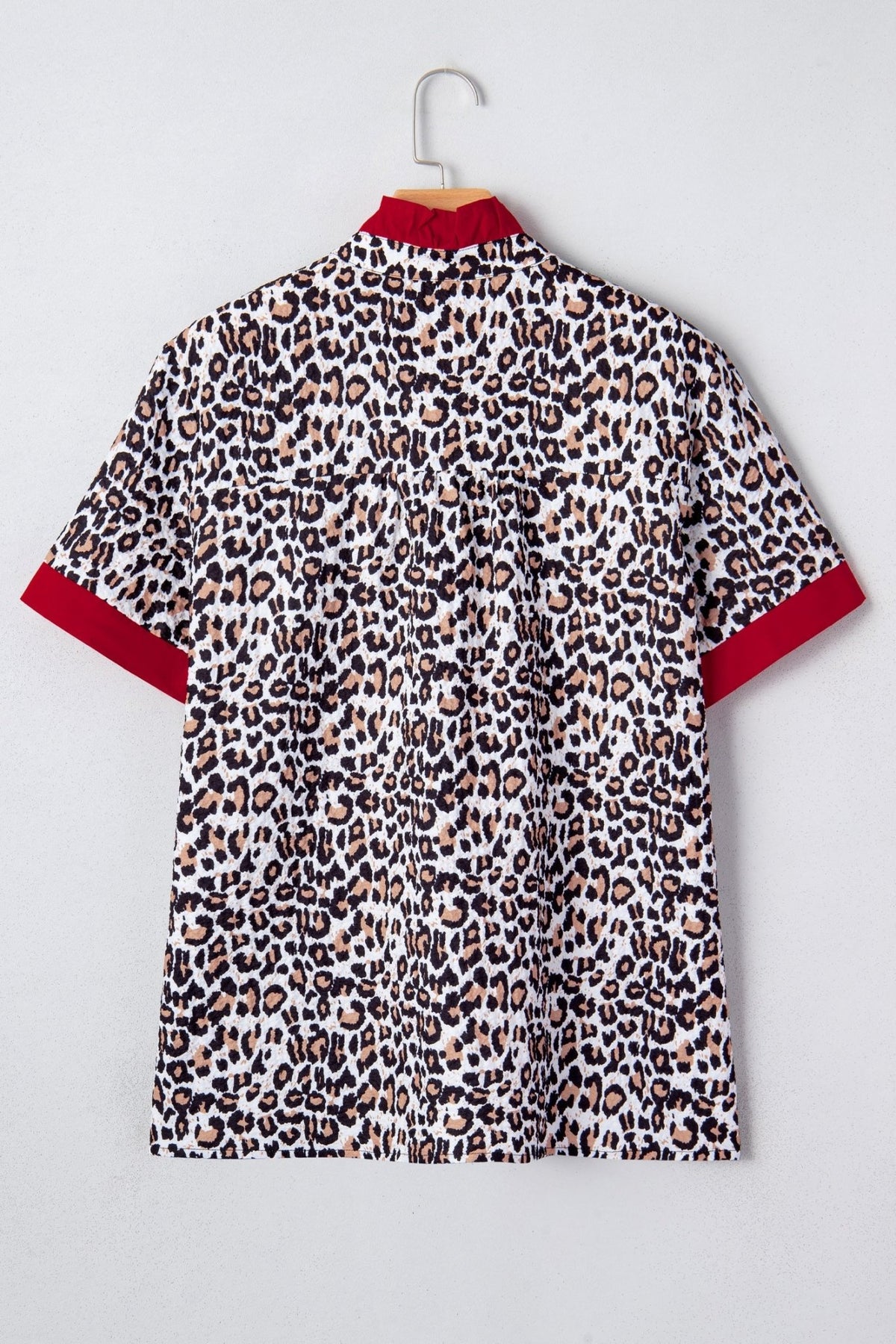Leopard Contrast Trim Frilled V-Neck Shirt - Rooted & Reckless Co.