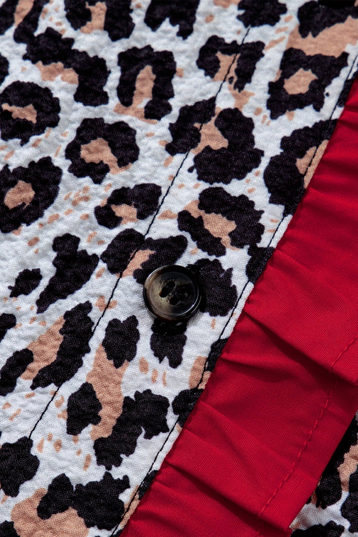 Leopard Contrast Trim Frilled V-Neck Shirt - Rooted & Reckless Co.