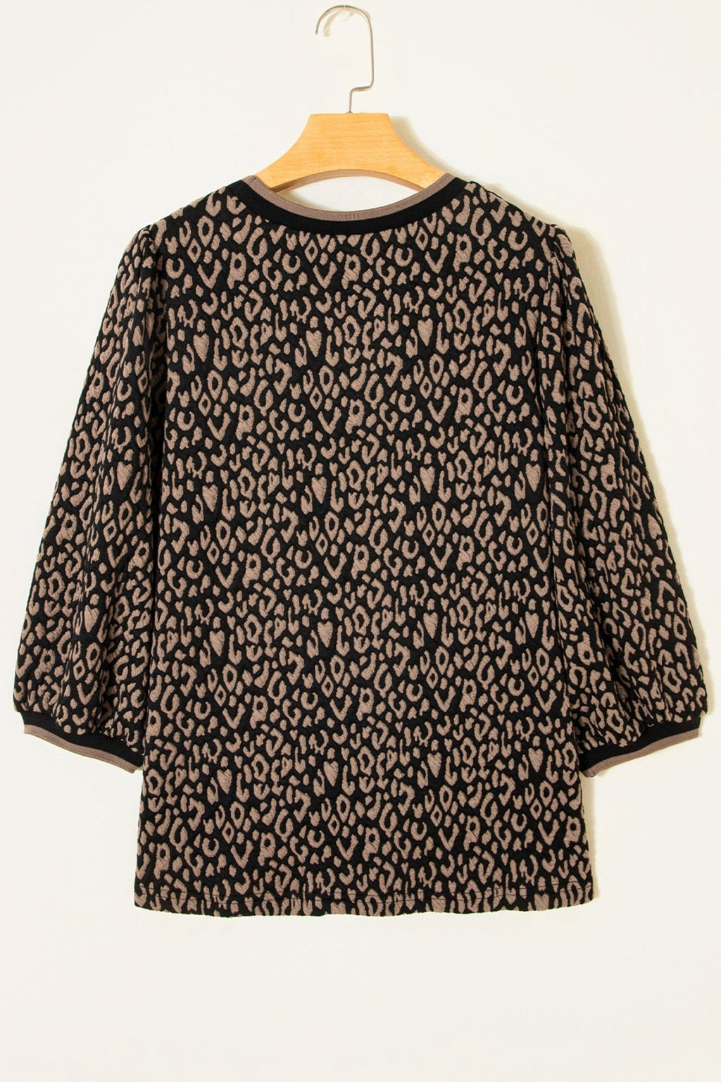 Leopard Contrast Trim Puffy 3/4 Sleeve Top - Rooted & Reckless Co.