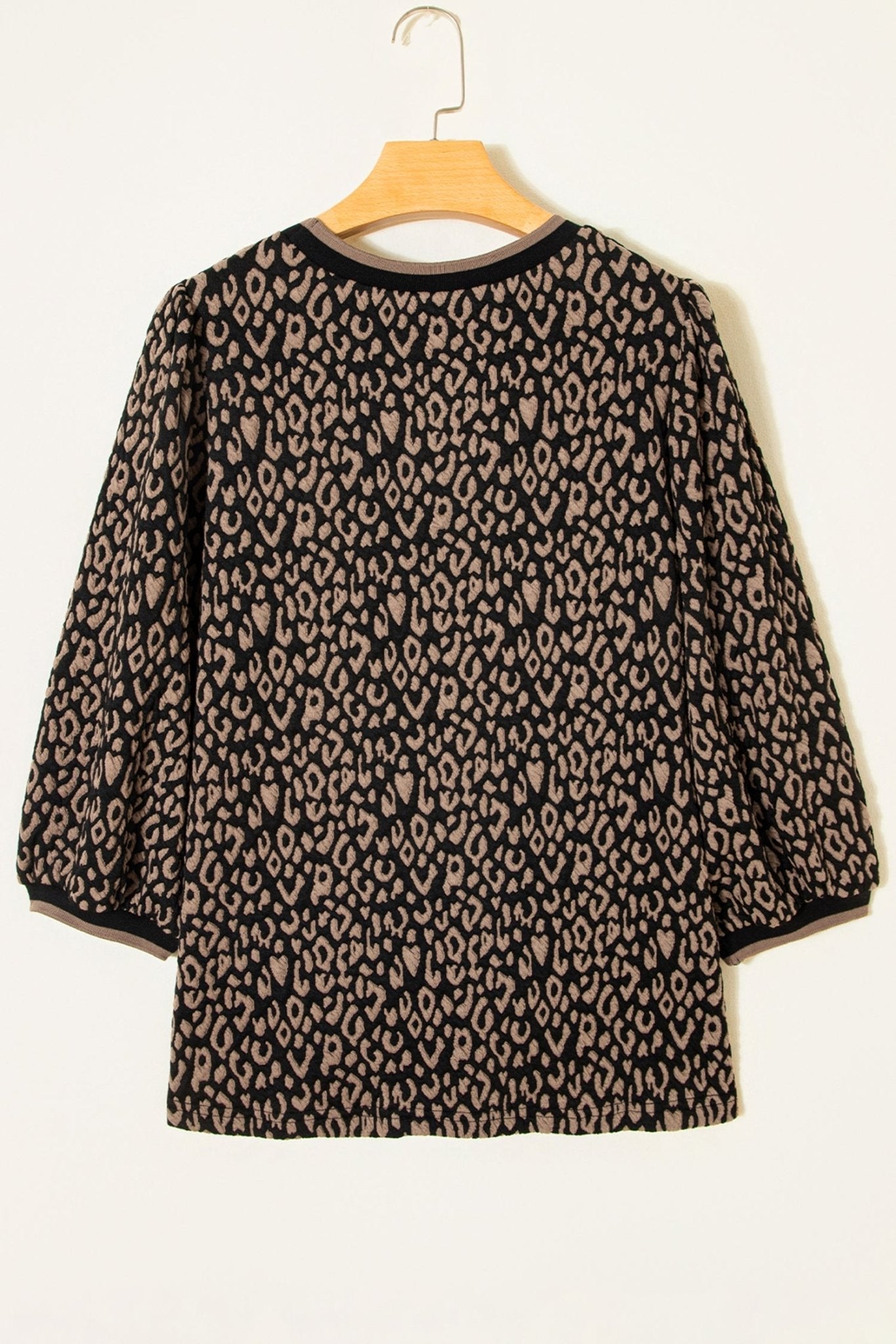 Leopard Contrast Trim Puffy 3/4 Sleeve Top - Rooted & Reckless Co.