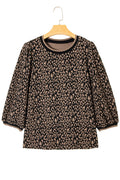 Leopard Contrast Trim Puffy 3/4 Sleeve Top - Rooted & Reckless Co.
