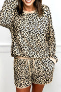 Leopard Contrast Trim Pullover and Drawstring Shorts Set - Rooted & Reckless Co.