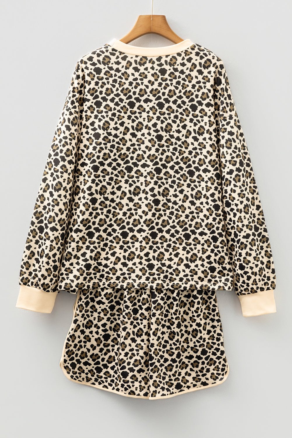 Leopard Contrast Trim Pullover and Drawstring Shorts Set - Rooted & Reckless Co.