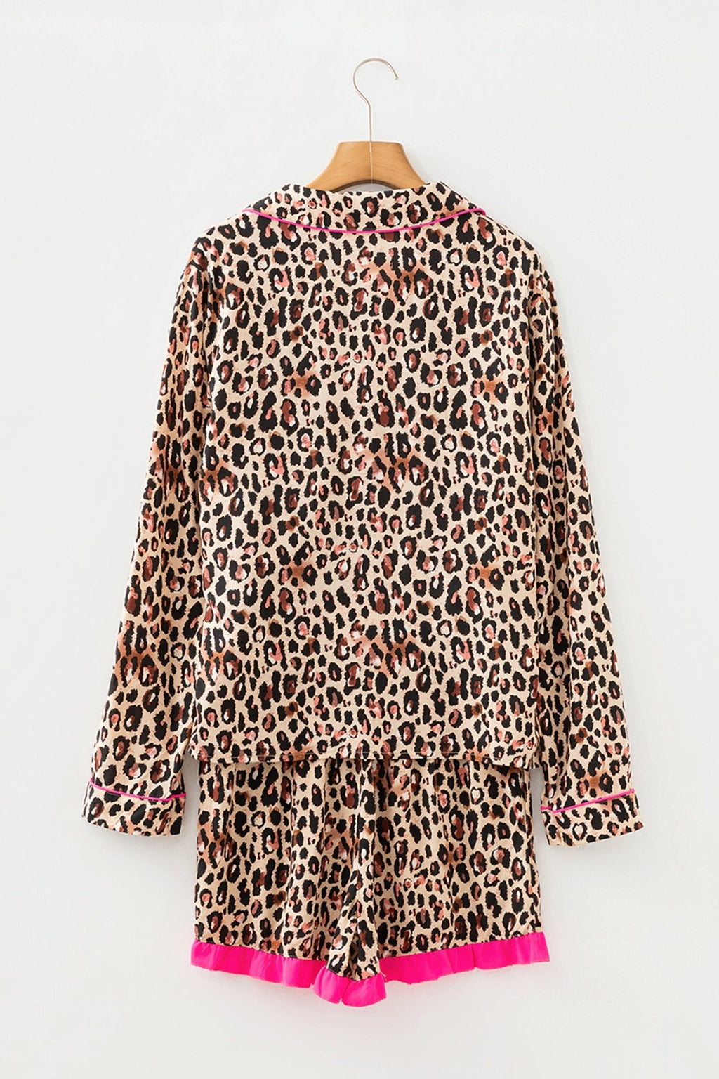 Leopard Contrast Trim Shirt and Ruffle Hem Short Set - Rooted & Reckless Co.