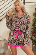 Leopard Contrast Trim Shirt and Ruffle Hem Short Set - Rooted & Reckless Co.