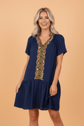 Leopard Contrast Trim Short Sleeve Drop Waist Dress - Rooted & Reckless Co.