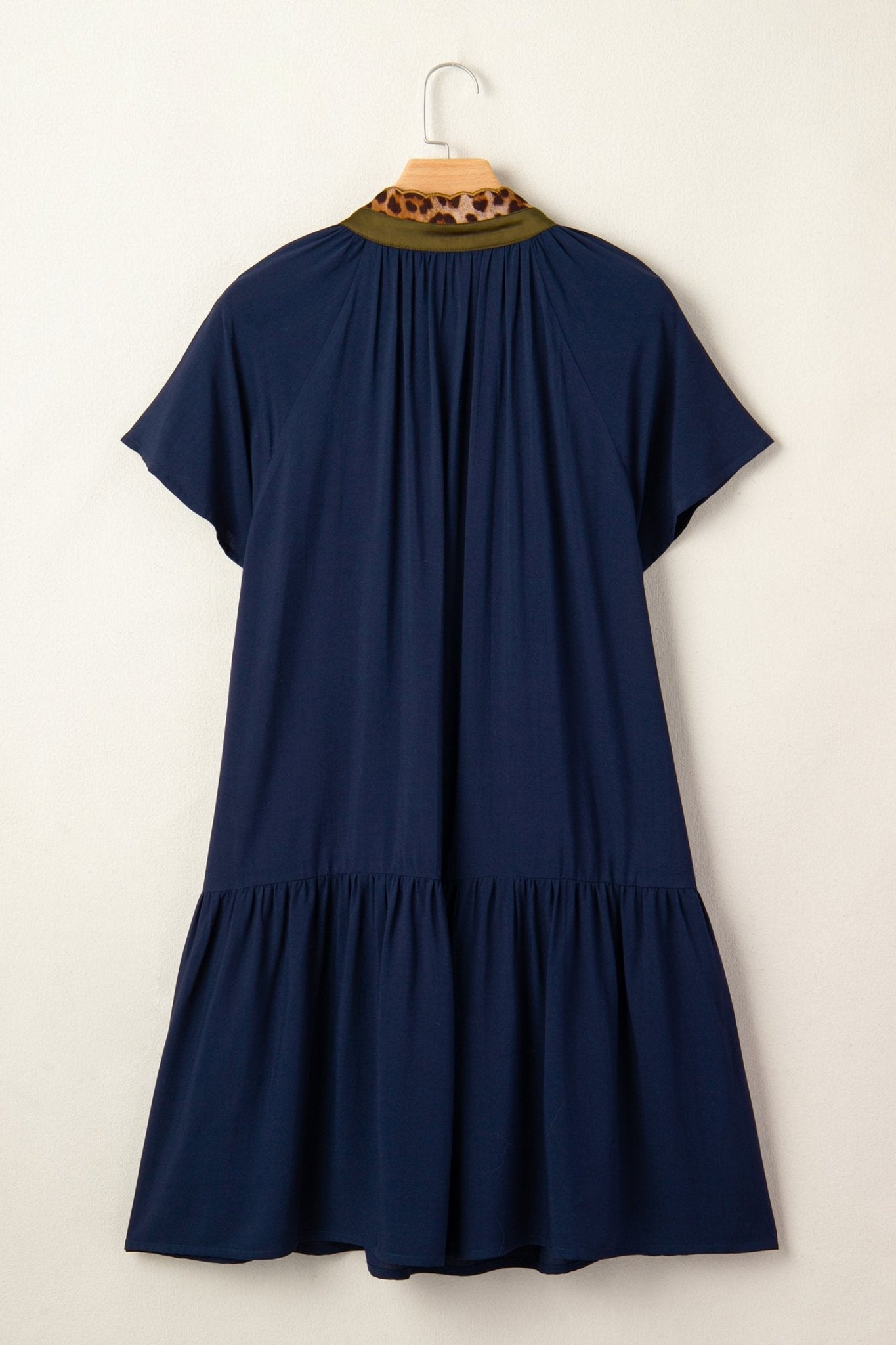 Leopard Contrast Trim Short Sleeve Drop Waist Dress - Rooted & Reckless Co.