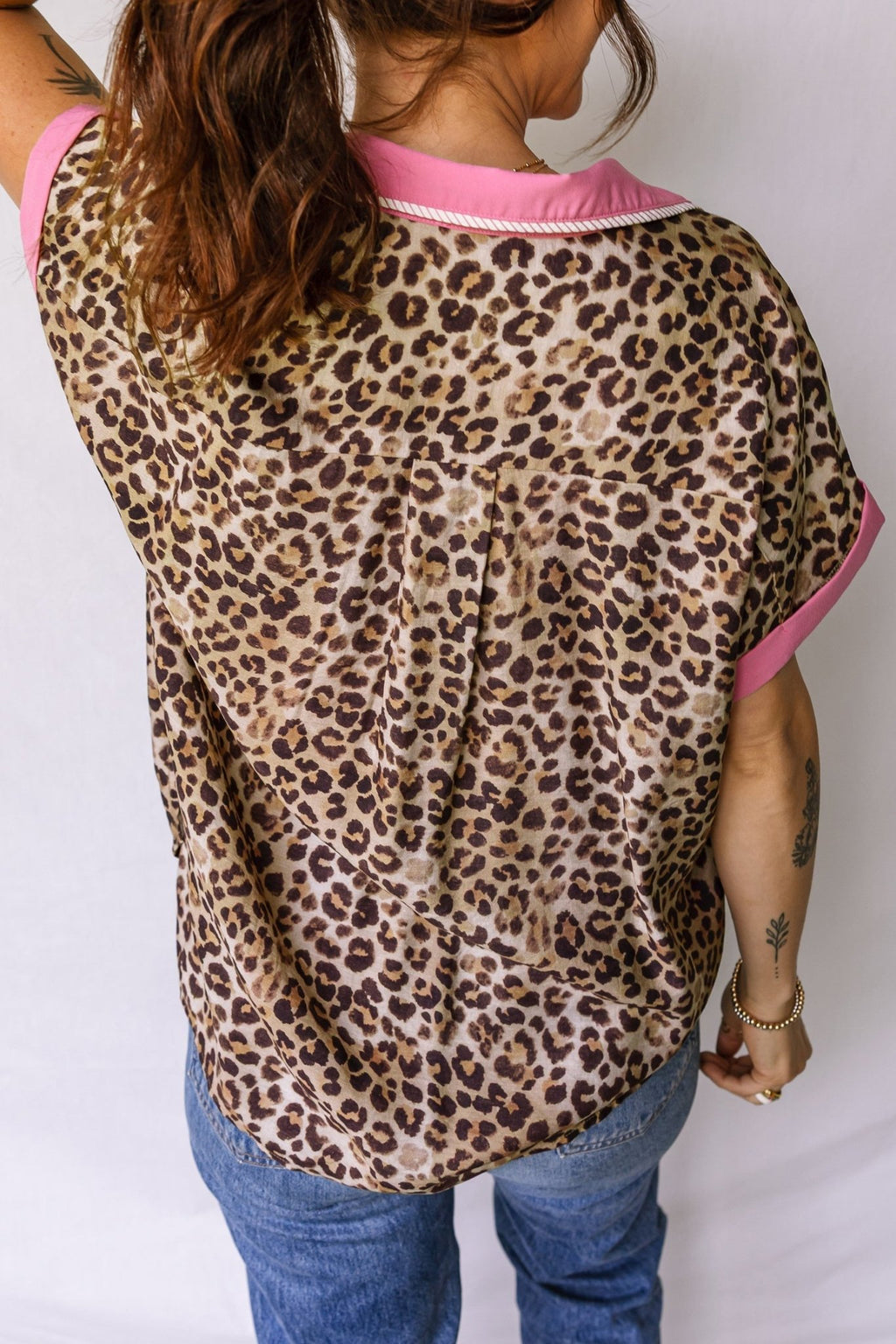 Leopard Contrast Trim Short Sleeve Shirt - Rooted & Reckless Co.