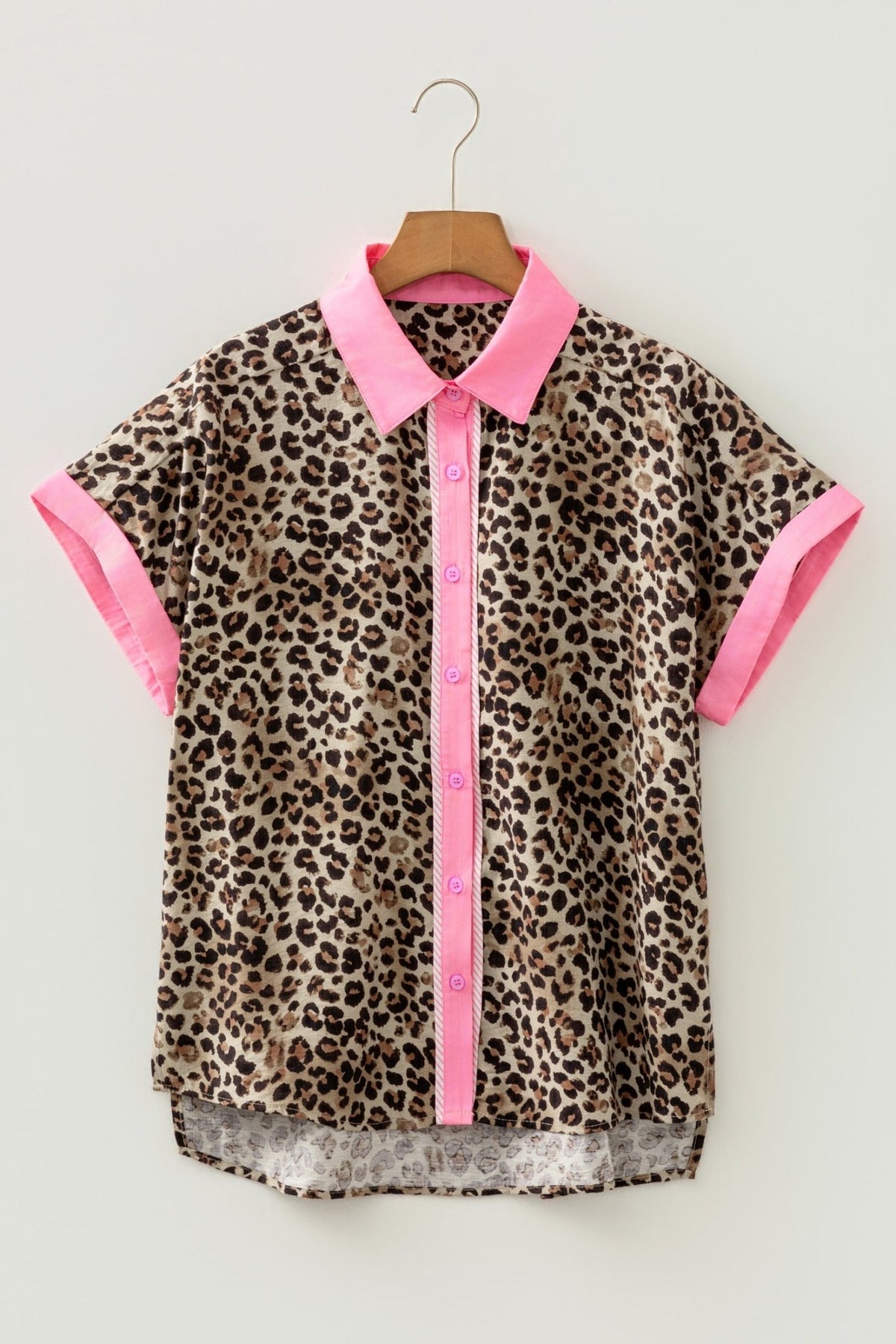 Leopard Contrast Trim Short Sleeve Shirt - Rooted & Reckless Co.
