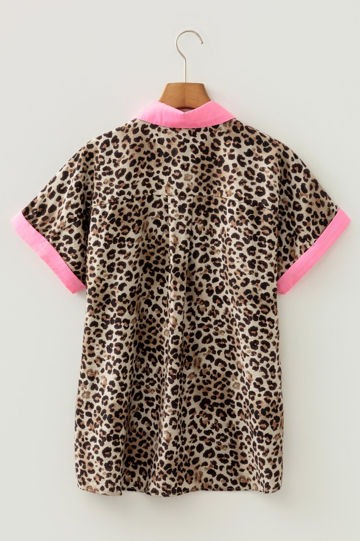 Leopard Contrast Trim Short Sleeve Shirt - Rooted & Reckless Co.