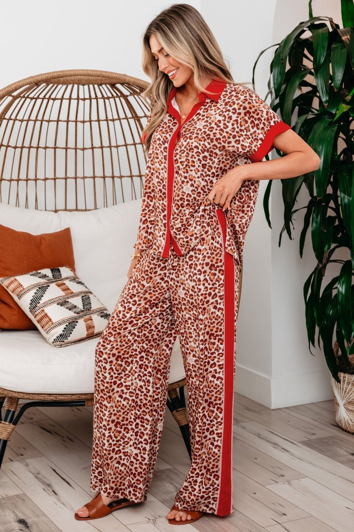 Leopard Contrast Trim Top and Pant Set - Rooted & Reckless Co.