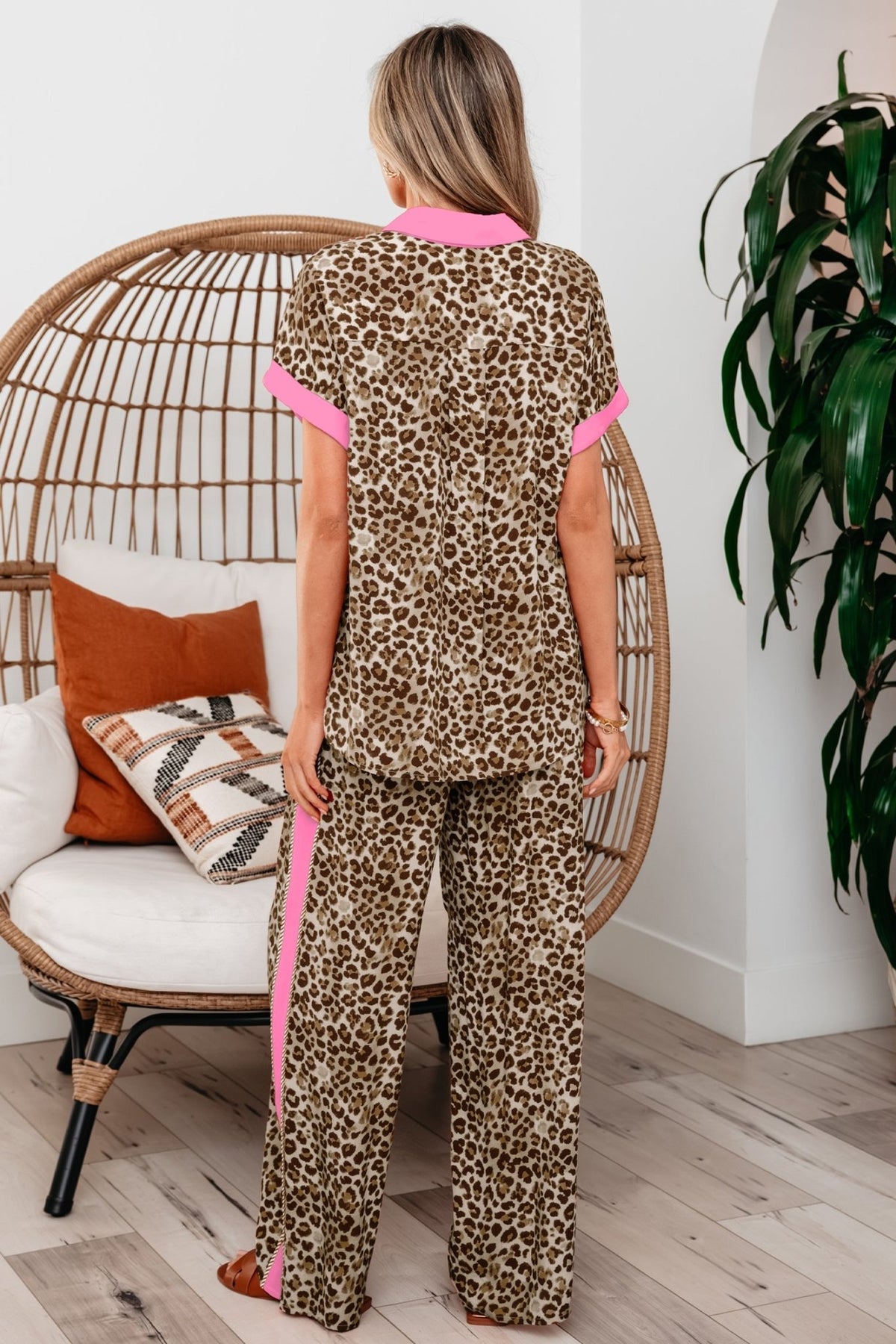 Leopard Contrast Trim Top and Pant Set - Rooted & Reckless Co.