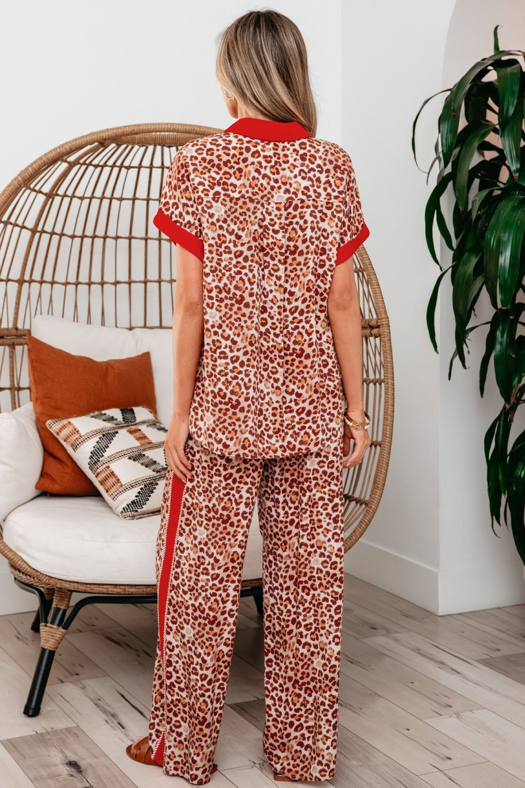Leopard Contrast Trim Top and Pant Set - Rooted & Reckless Co.