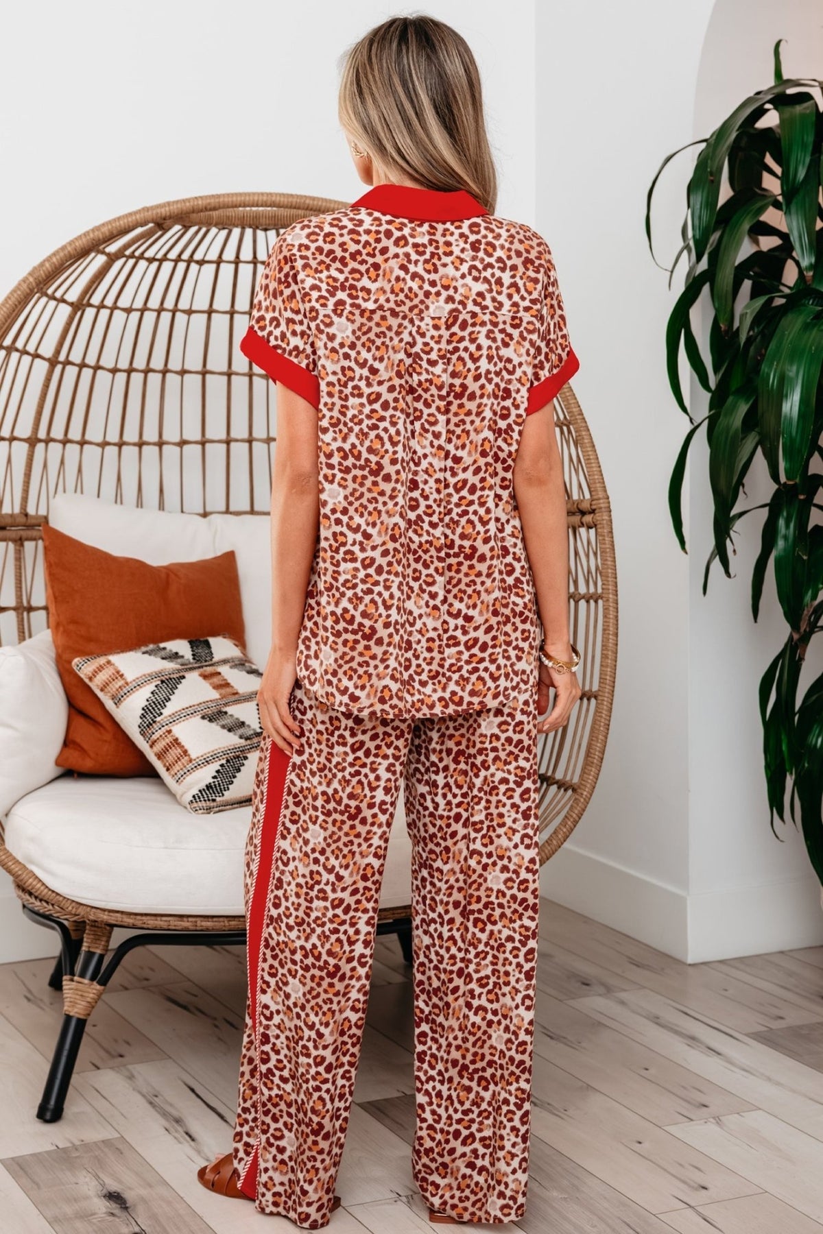 Leopard Contrast Trim Top and Pant Set - Rooted & Reckless Co.