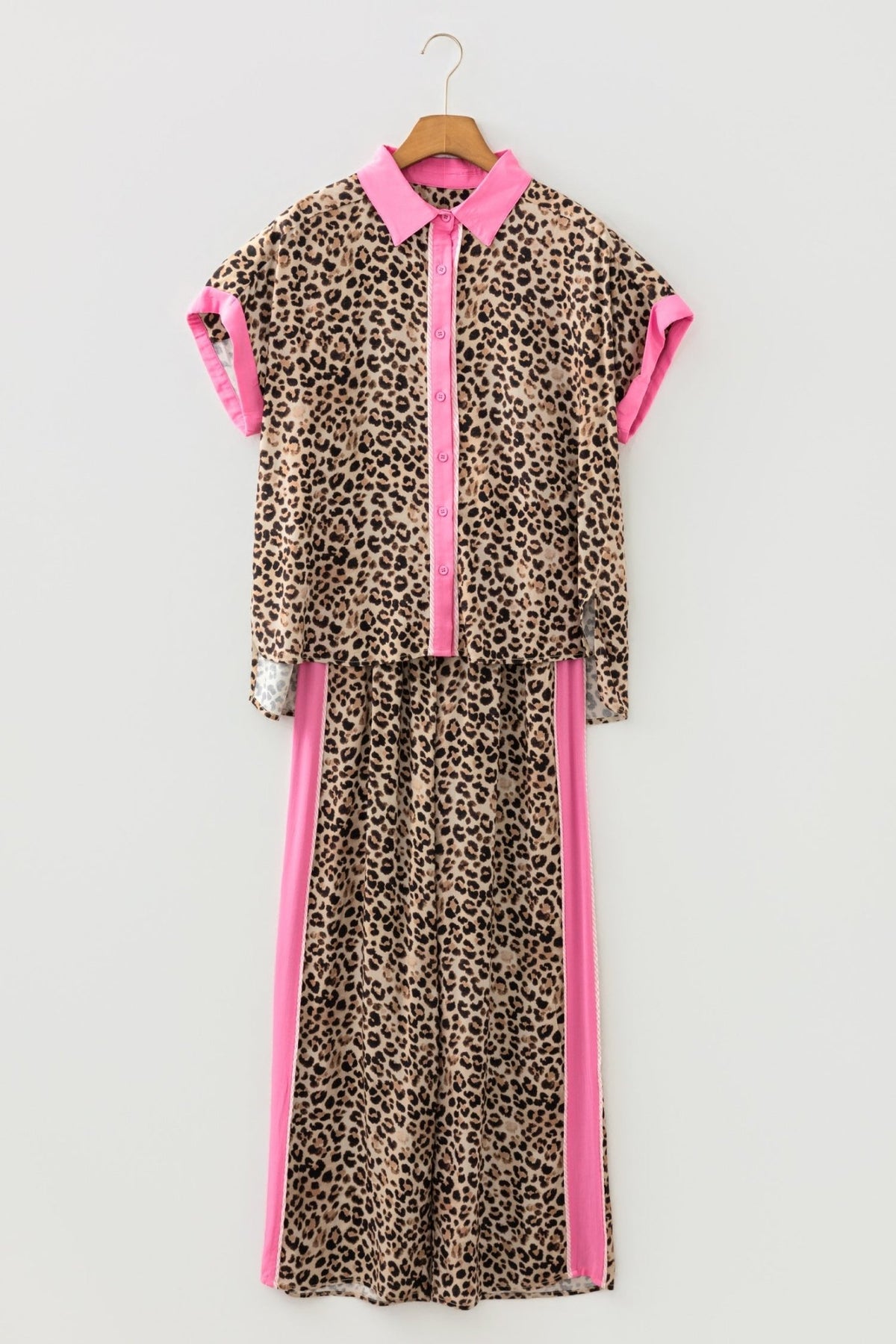 Leopard Contrast Trim Top and Pant Set - Rooted & Reckless Co.