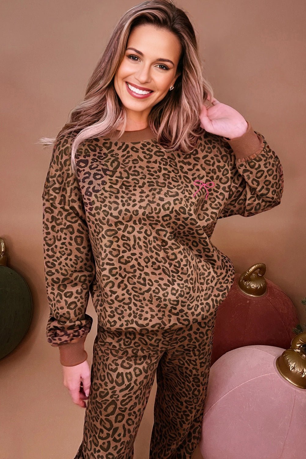Leopard Contrast Trim Top and Pants Set - Rooted & Reckless Co.