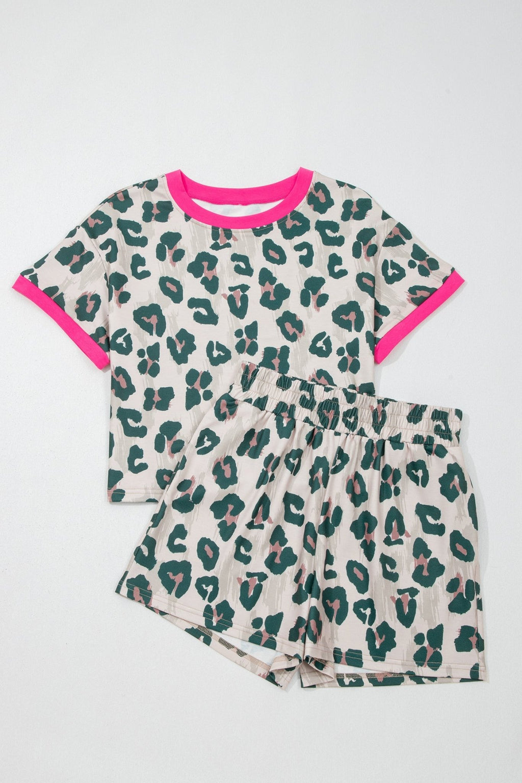 Leopard Contrast Trim Top & High Waist Shorts Set - Rooted & Reckless Co.