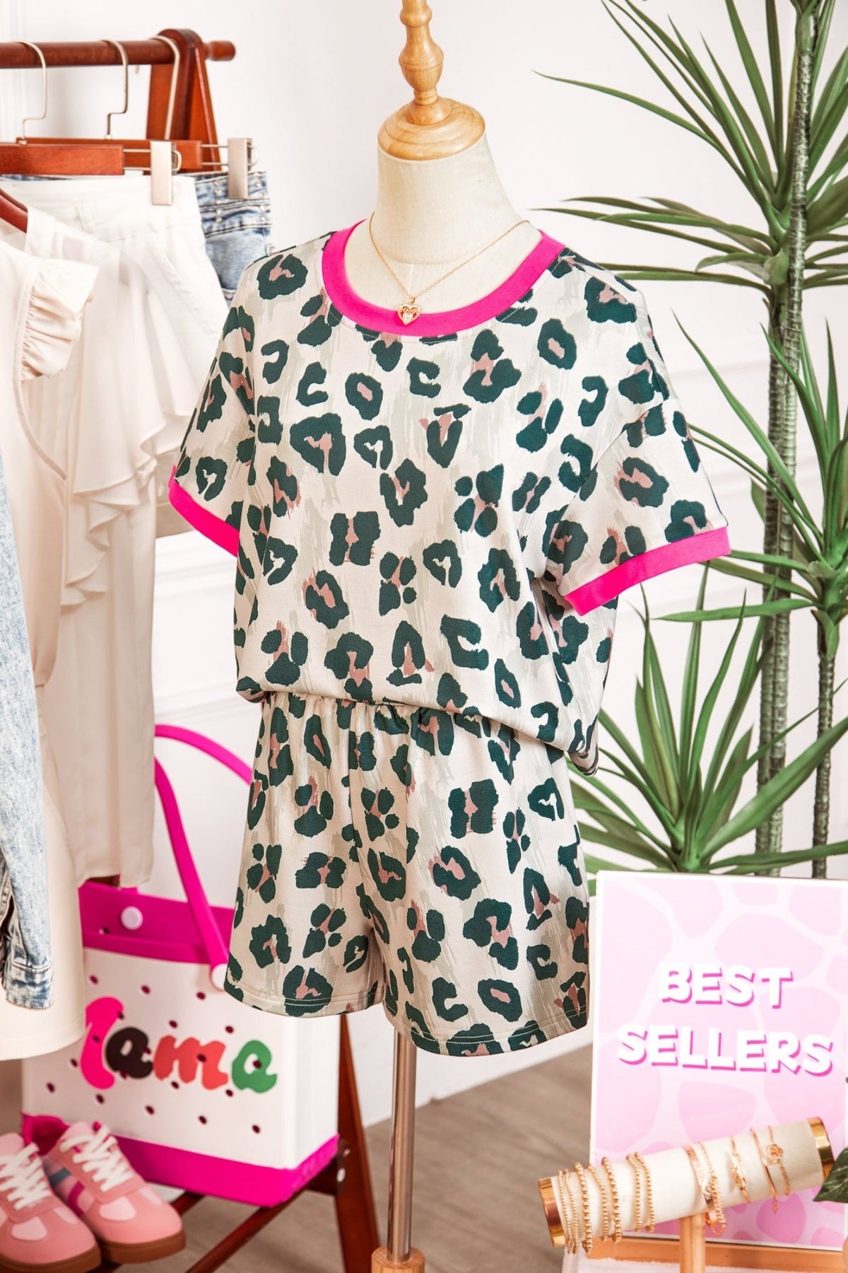 Leopard Contrast Trim Top & High Waist Shorts Set - Rooted & Reckless Co.