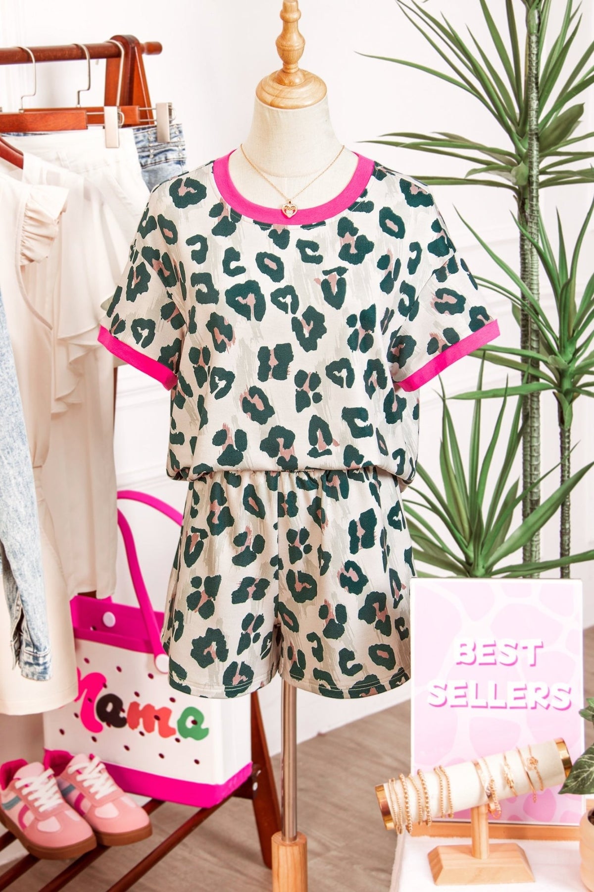 Leopard Contrast Trim Top & High Waist Shorts Set - Rooted & Reckless Co.