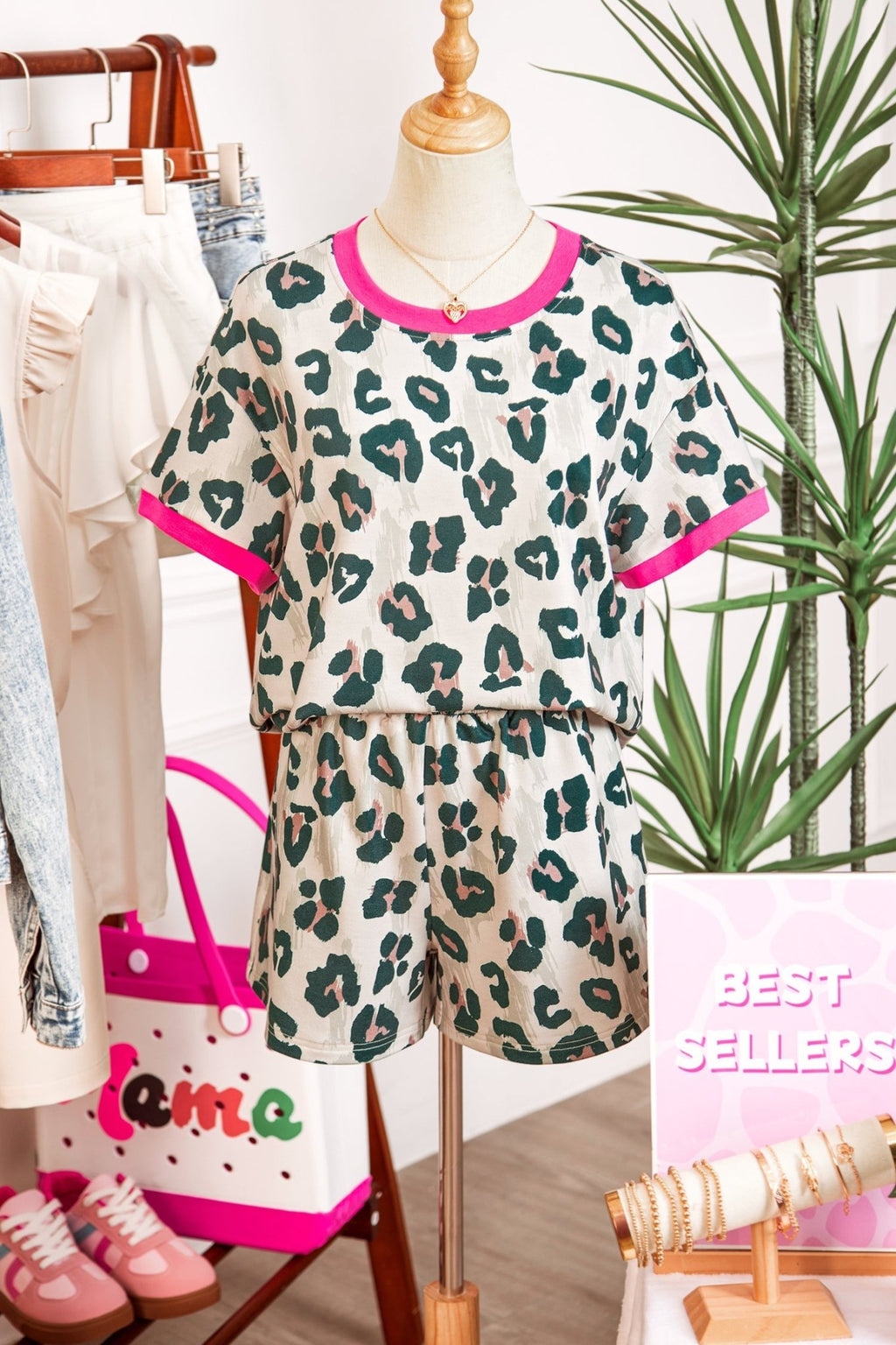 Leopard Contrast Trim Top & High Waist Shorts Set - Rooted & Reckless Co.