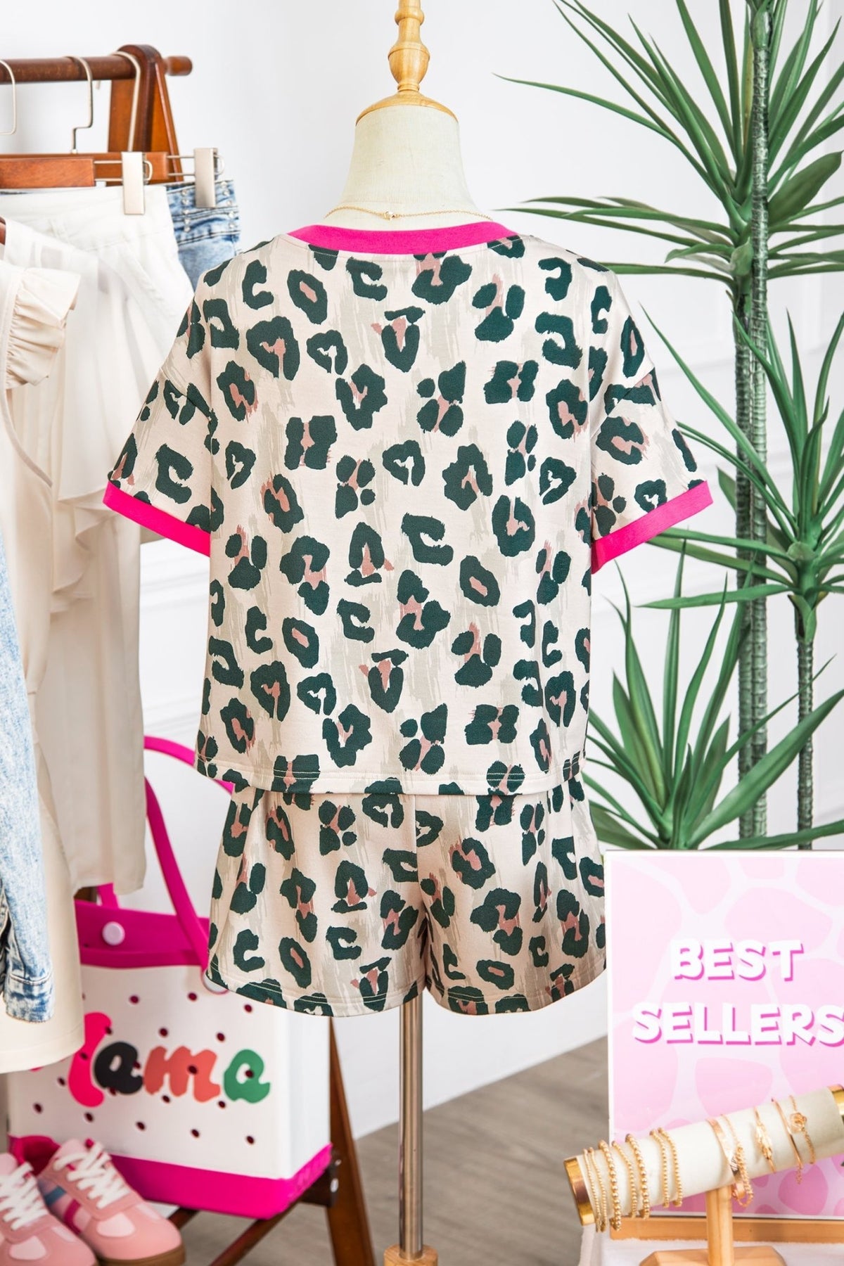 Leopard Contrast Trim Top & High Waist Shorts Set - Rooted & Reckless Co.