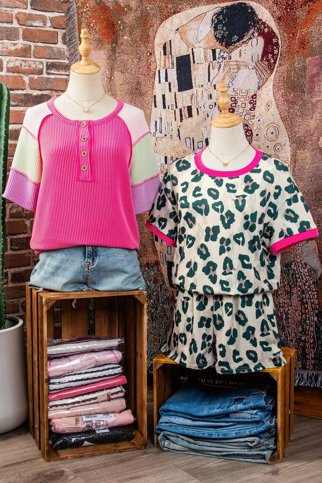 Leopard Contrast Trim Top & High Waist Shorts Set - Rooted & Reckless Co.