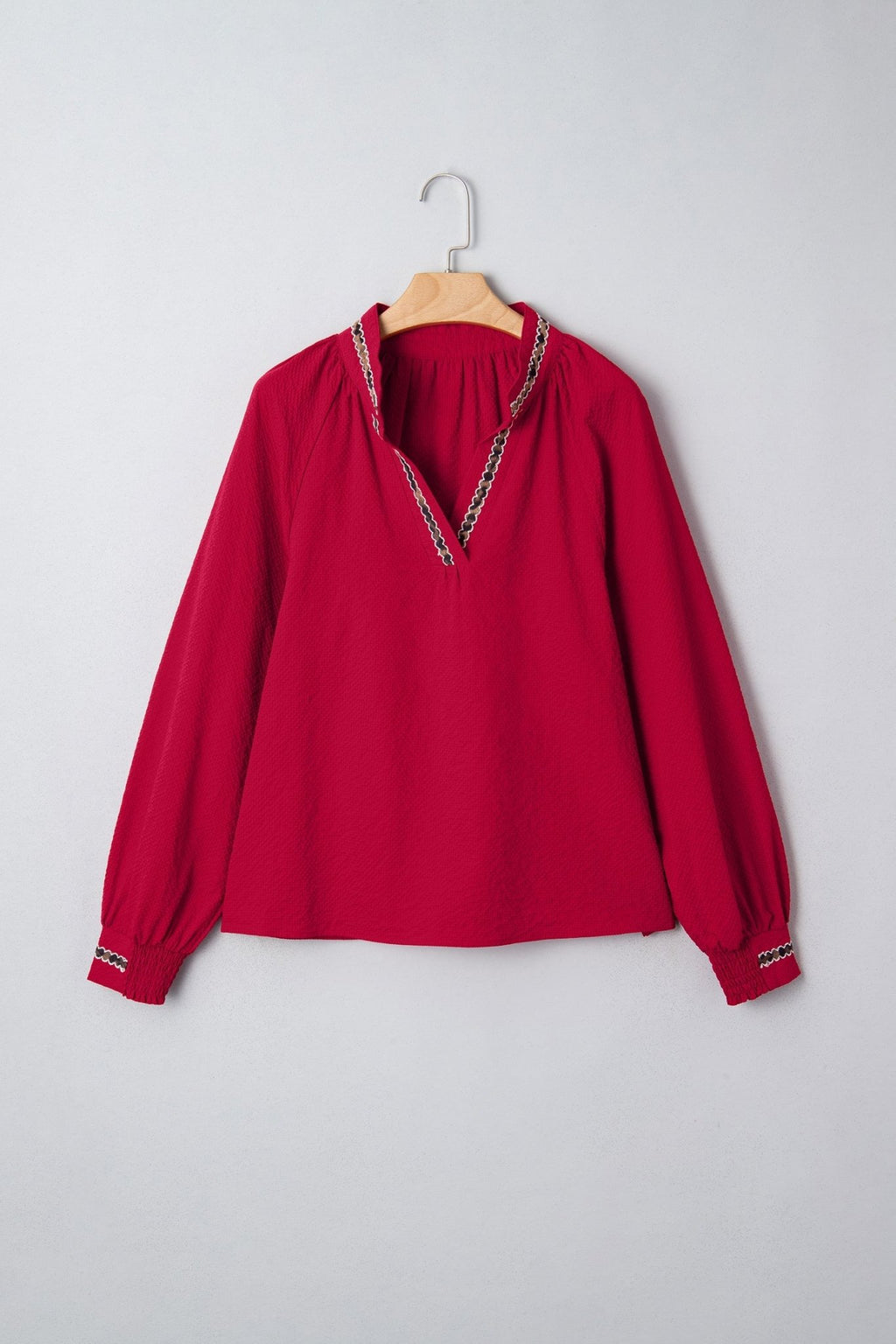Leopard Contrast Trim V-Neck Long Sleeve Blouse - Rooted & Reckless Co.