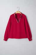 Leopard Contrast Trim V-Neck Long Sleeve Blouse - Rooted & Reckless Co.