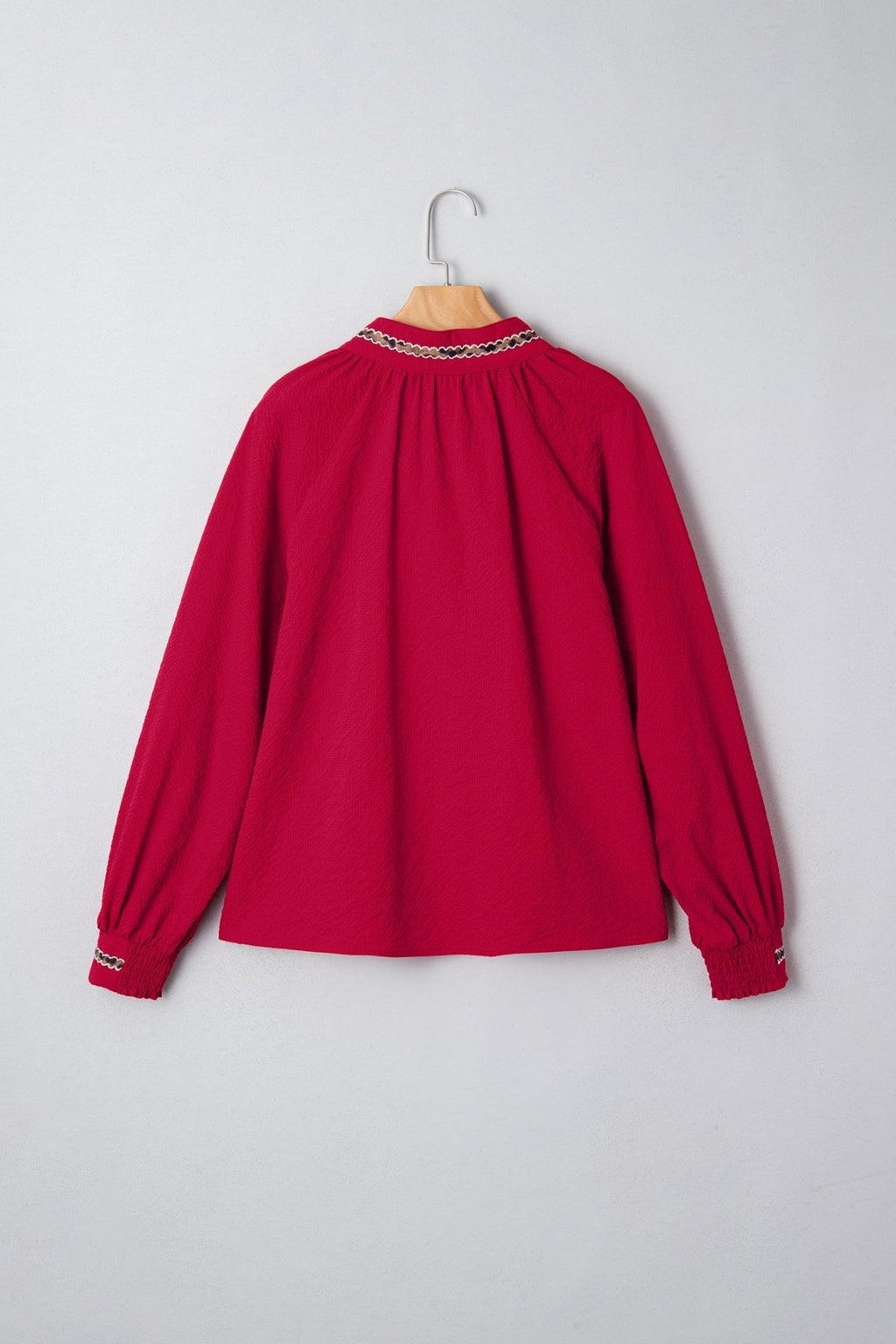 Leopard Contrast Trim V-Neck Long Sleeve Blouse - Rooted & Reckless Co.