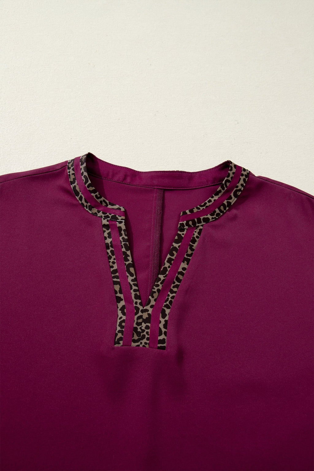 Leopard Contrast Trim V-Neck Short Sleeve Blouse - Rooted & Reckless Co.