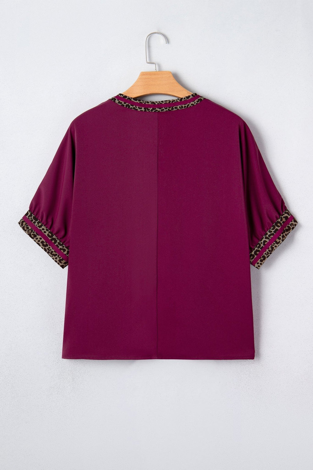 Leopard Contrast Trim V-Neck Short Sleeve Blouse - Rooted & Reckless Co.