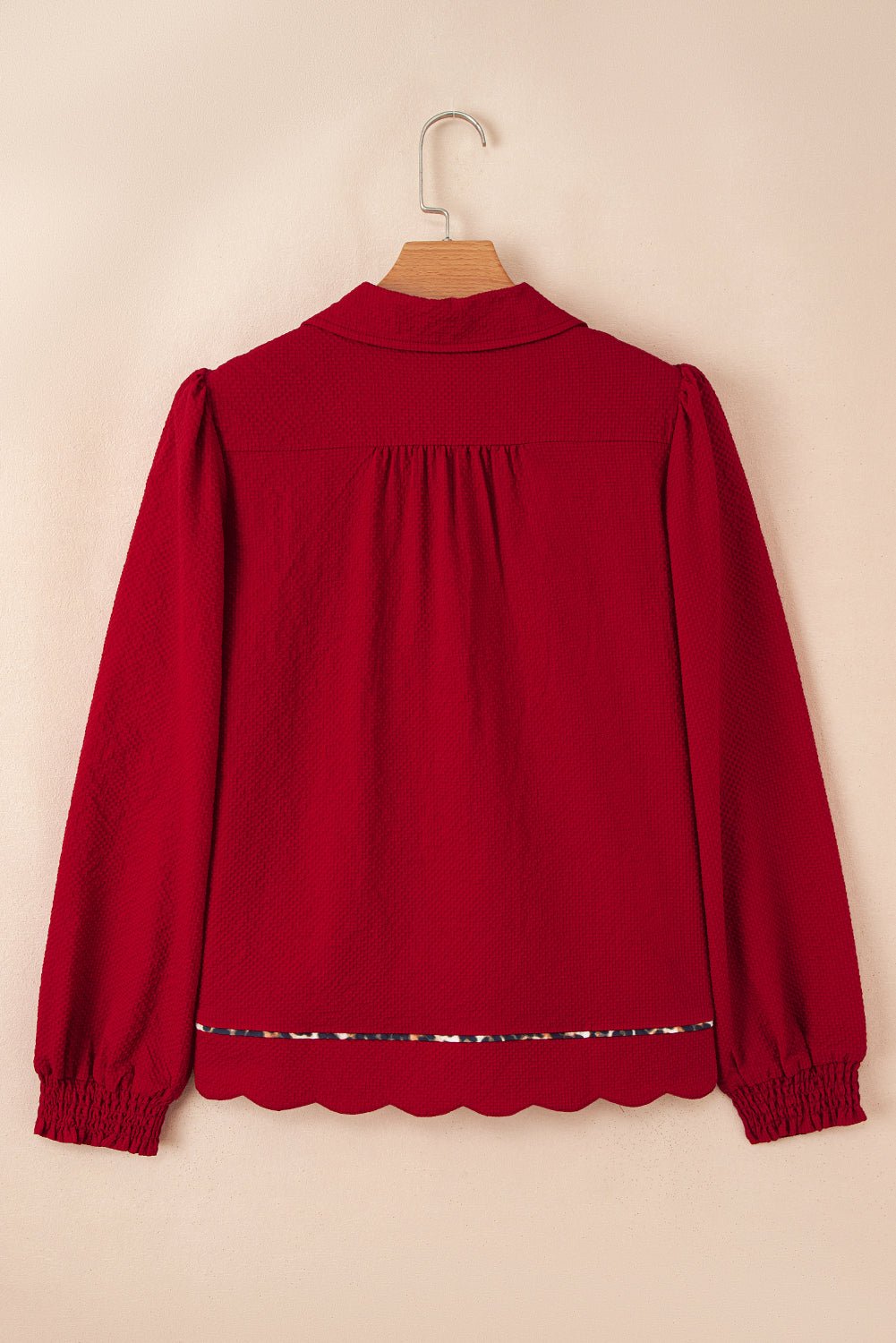 Leopard Contrast Trim V-Neck Textured Blouse - Rooted & Reckless Co.