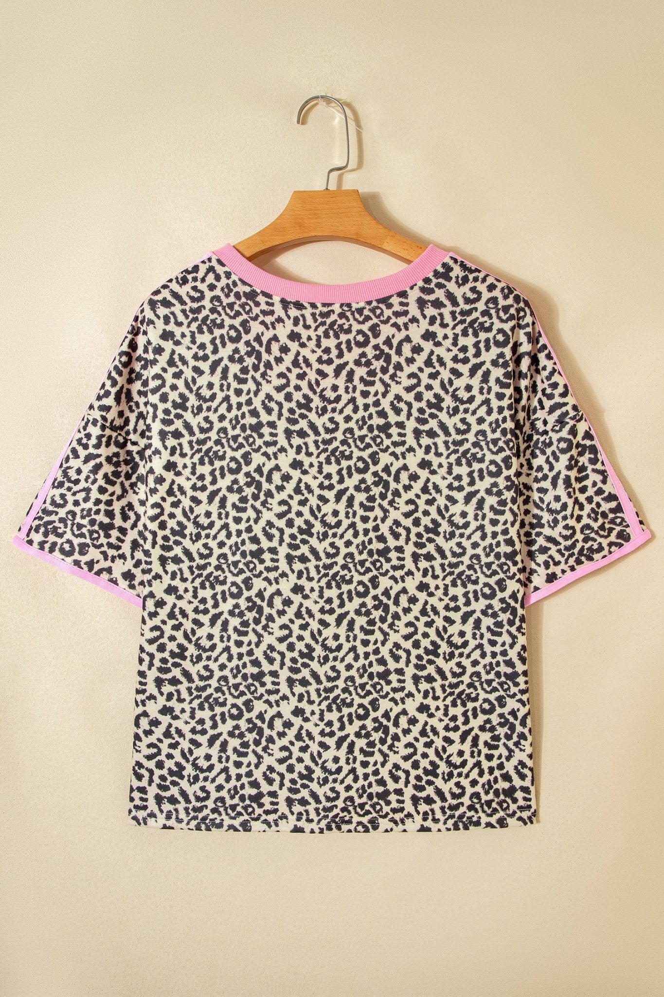 Leopard Contrast V-Neck Short Sleeve Top - Rooted & Reckless Co.