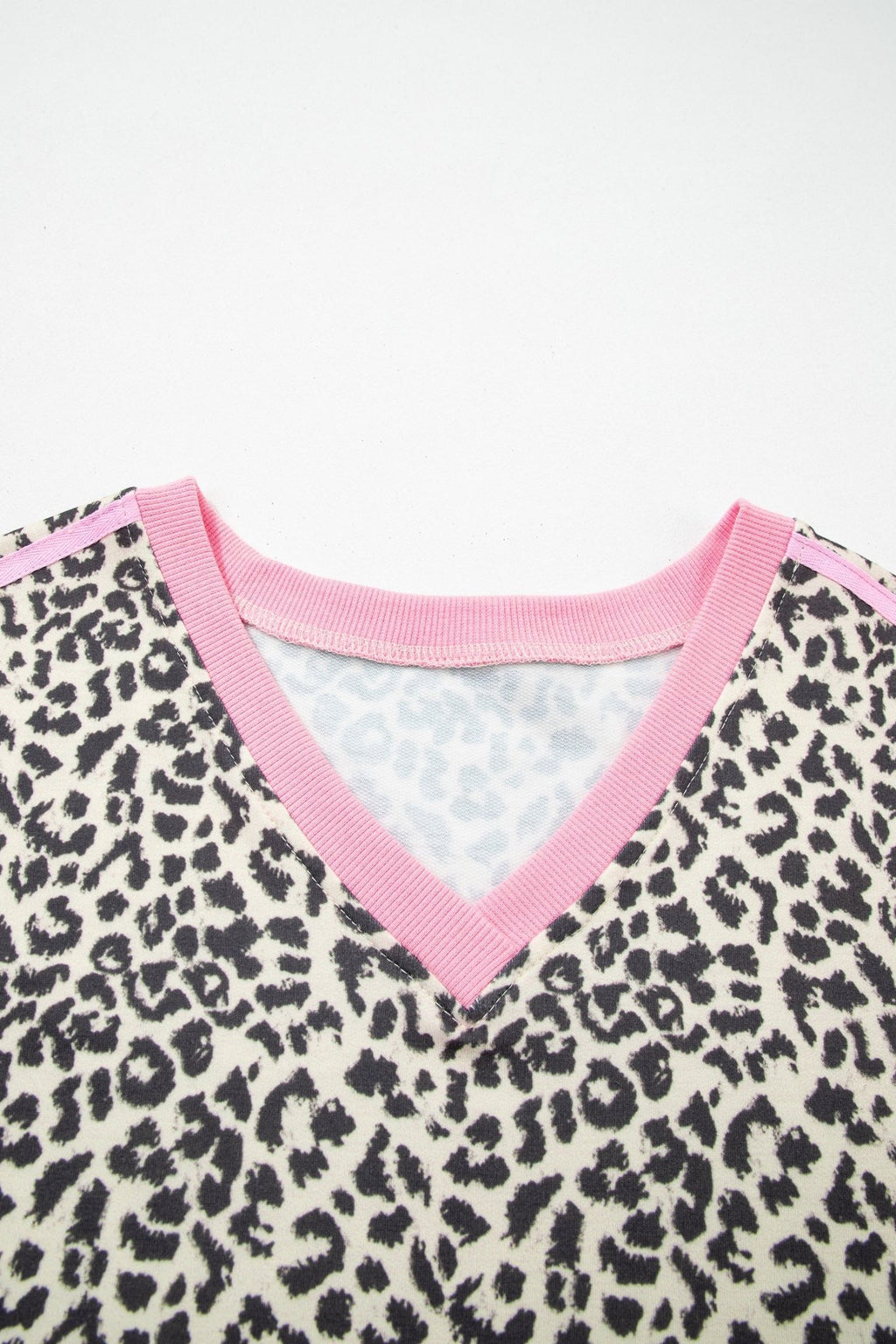 Leopard Contrast V-Neck Short Sleeve Top - Rooted & Reckless Co.