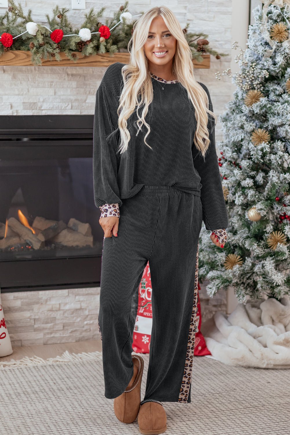 Leopard Corded Knit Top and Pants Set - Rooted & Reckless Co.