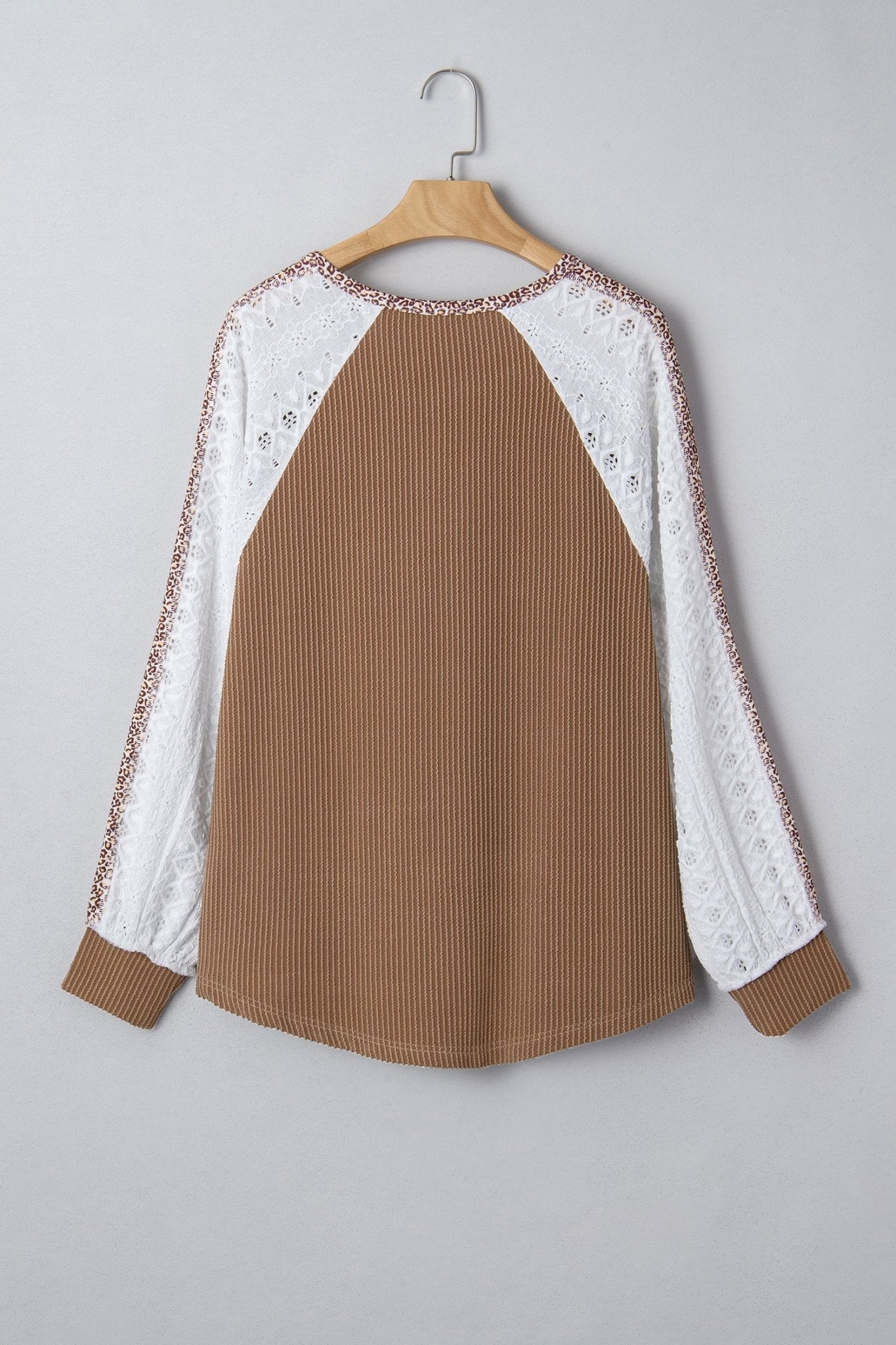 Leopard Corded Lace Patchwork Long Sleeve Top - Rooted & Reckless Co.