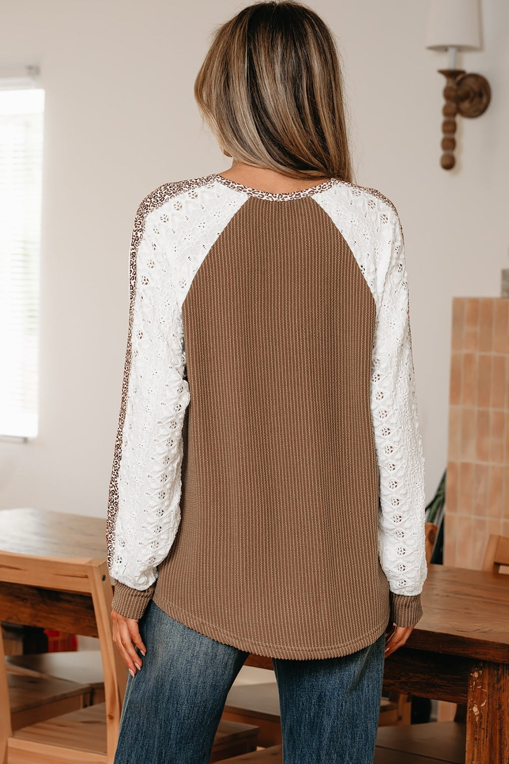 Leopard Corded Lace Patchwork Long Sleeve Top - Rooted & Reckless Co.