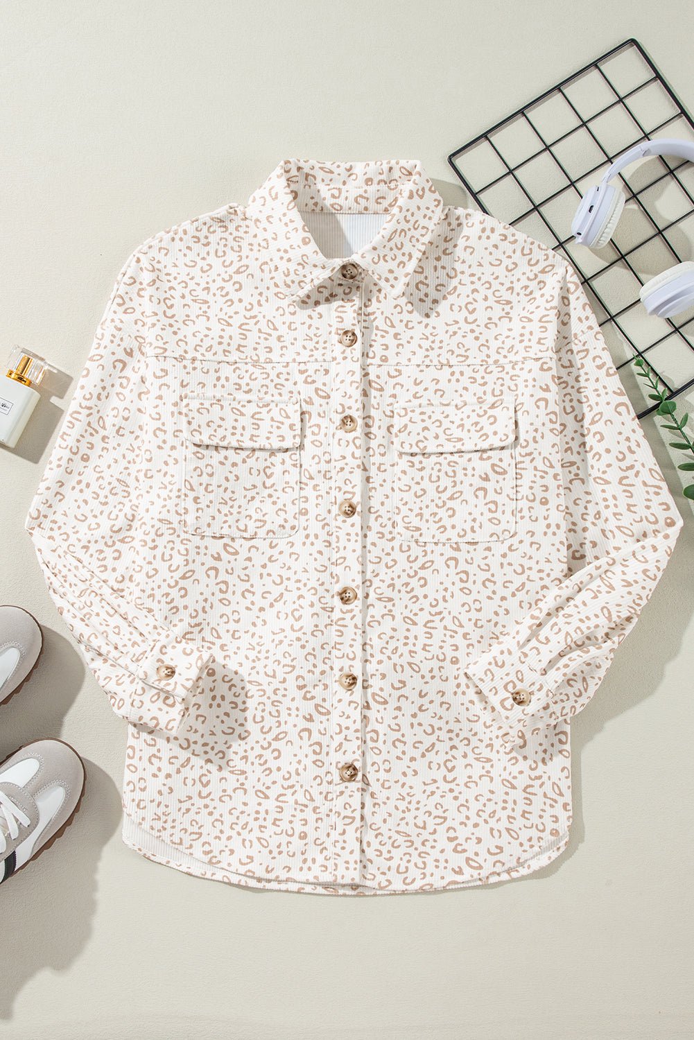 Leopard Corduroy Flap Pockets Button-Up Shacket - Rooted & Reckless Co.