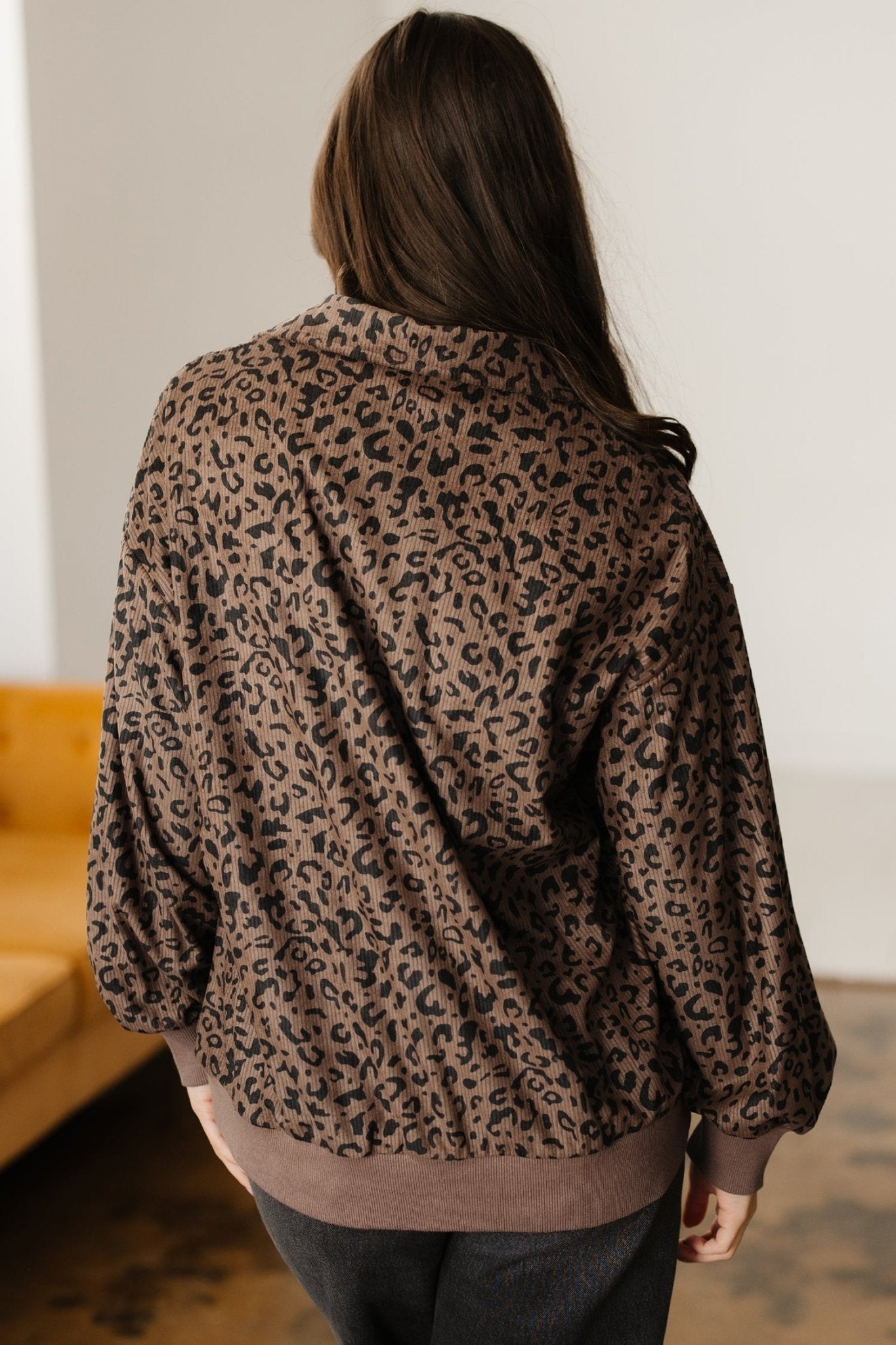 Leopard Corduroy Quarter-Zip Sweatshirt - Rooted & Reckless Co.