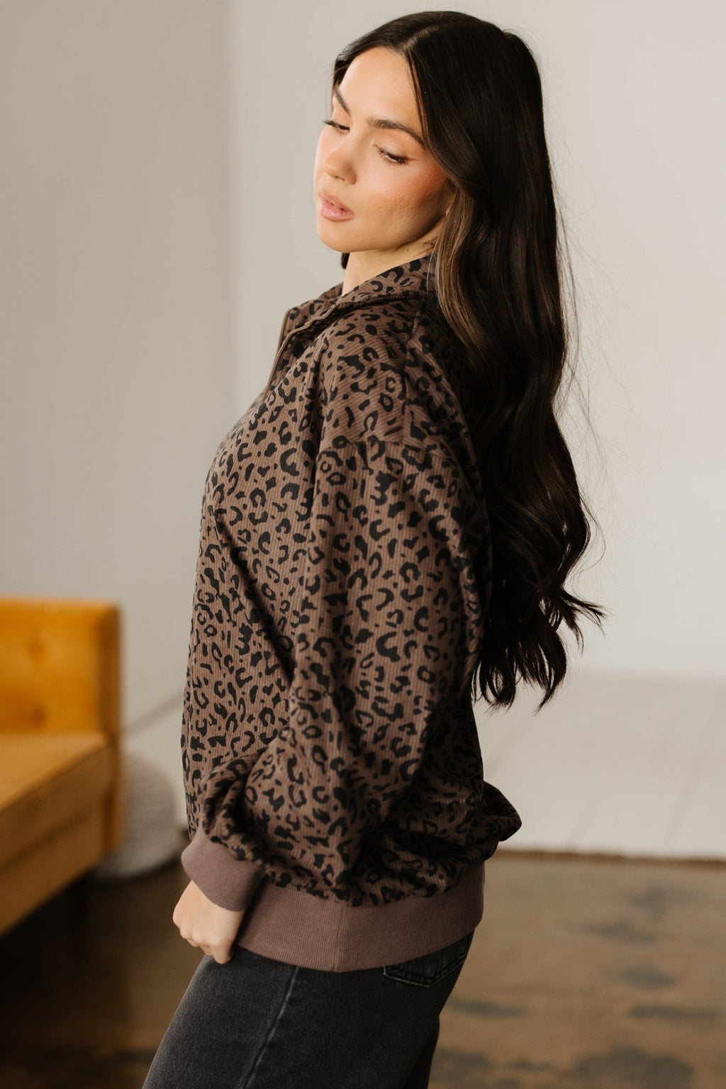 Leopard Corduroy Quarter-Zip Sweatshirt - Rooted & Reckless Co.
