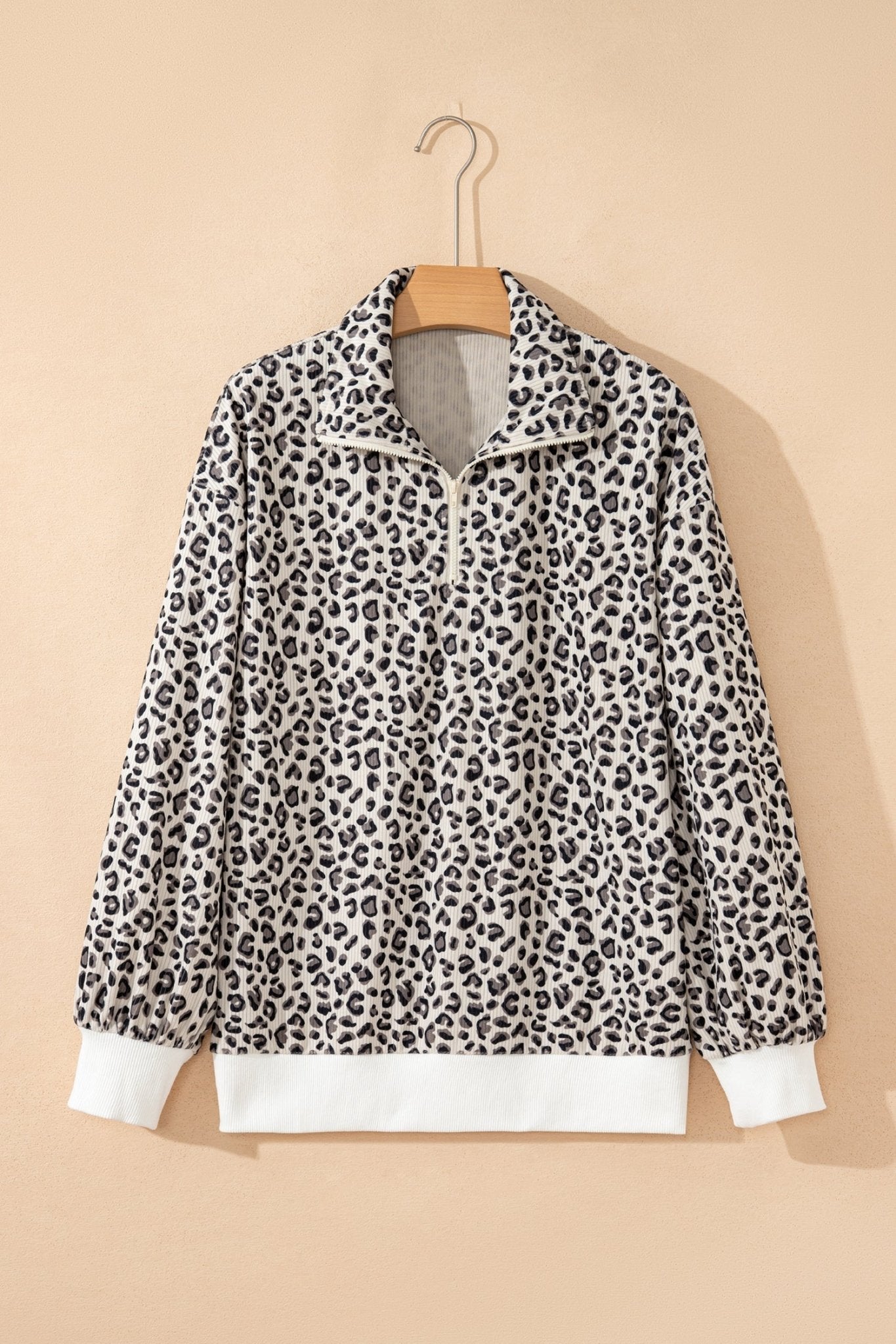 Leopard Corduroy Quarter-Zip Sweatshirt - Rooted & Reckless Co.