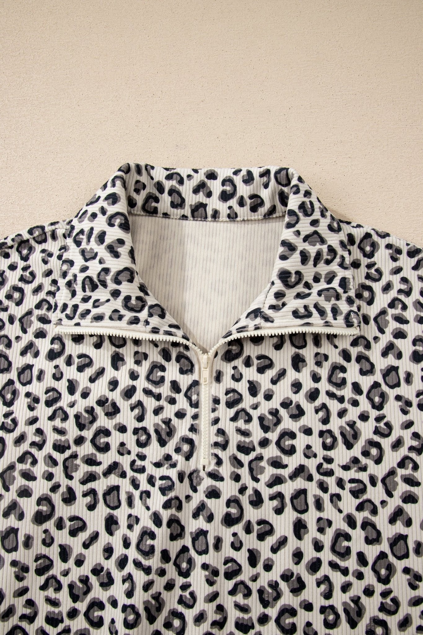 Leopard Corduroy Quarter-Zip Sweatshirt - Rooted & Reckless Co.