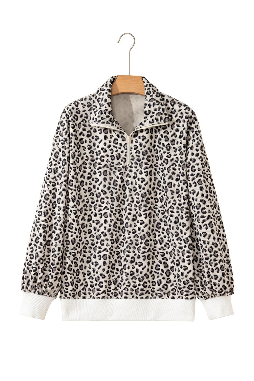 Leopard Corduroy Quarter-Zip Sweatshirt - Rooted & Reckless Co.