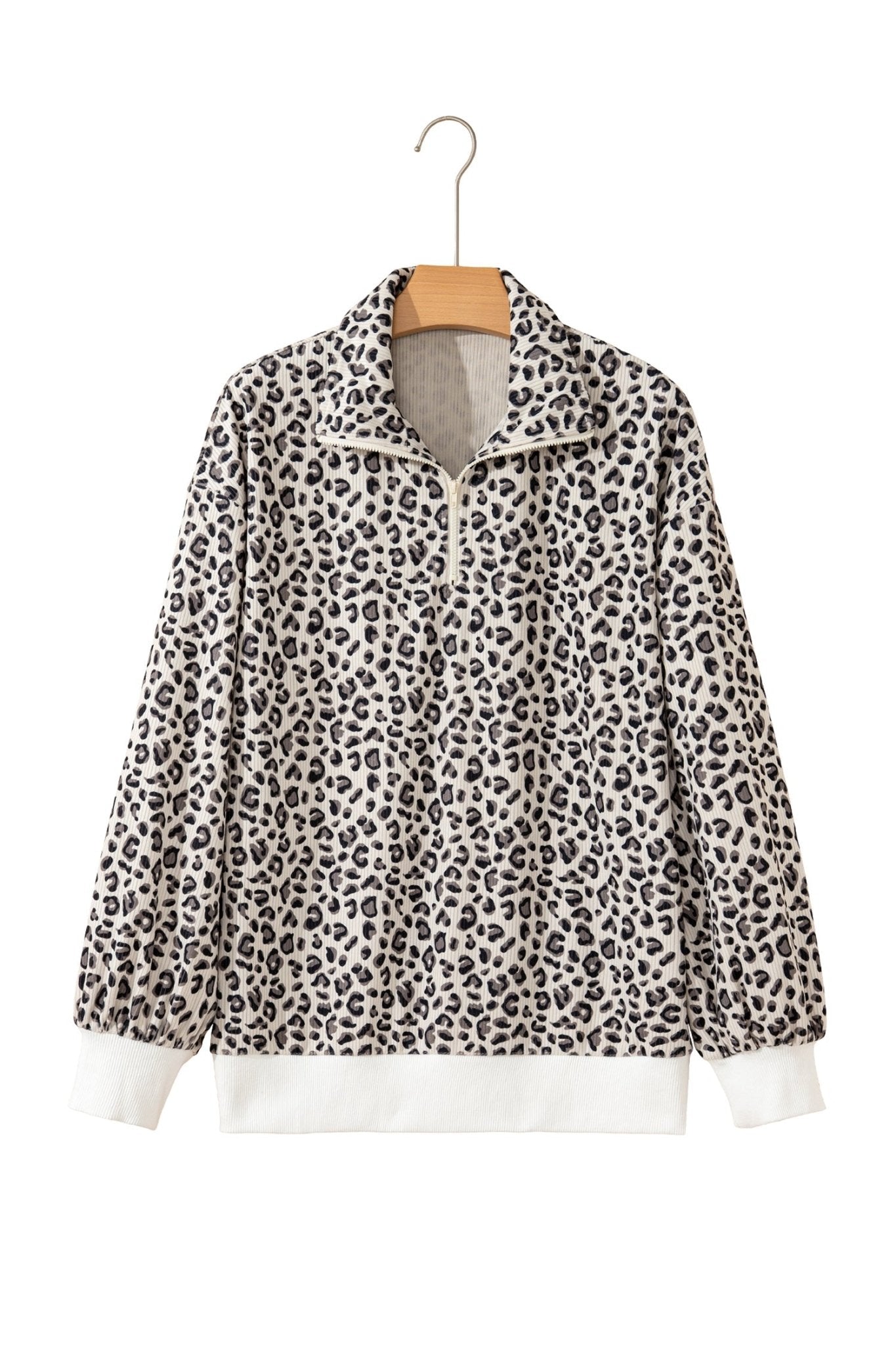 Leopard Corduroy Quarter-Zip Sweatshirt - Rooted & Reckless Co.