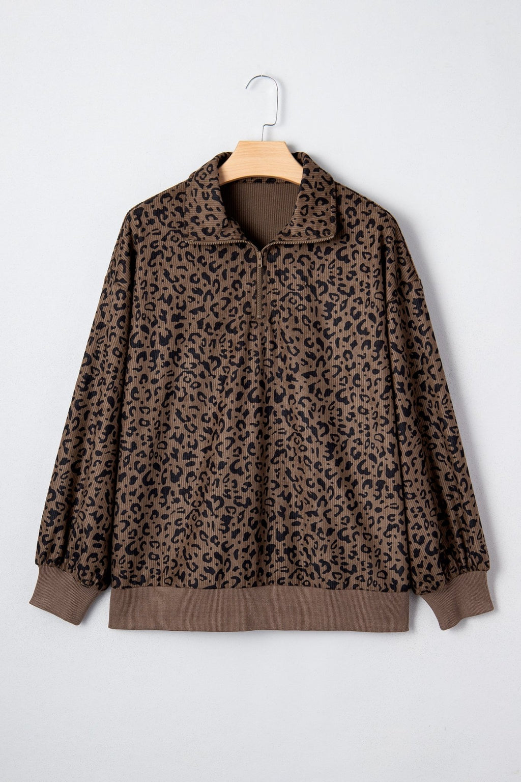 Leopard Corduroy Quarter-Zip Sweatshirt - Rooted & Reckless Co.