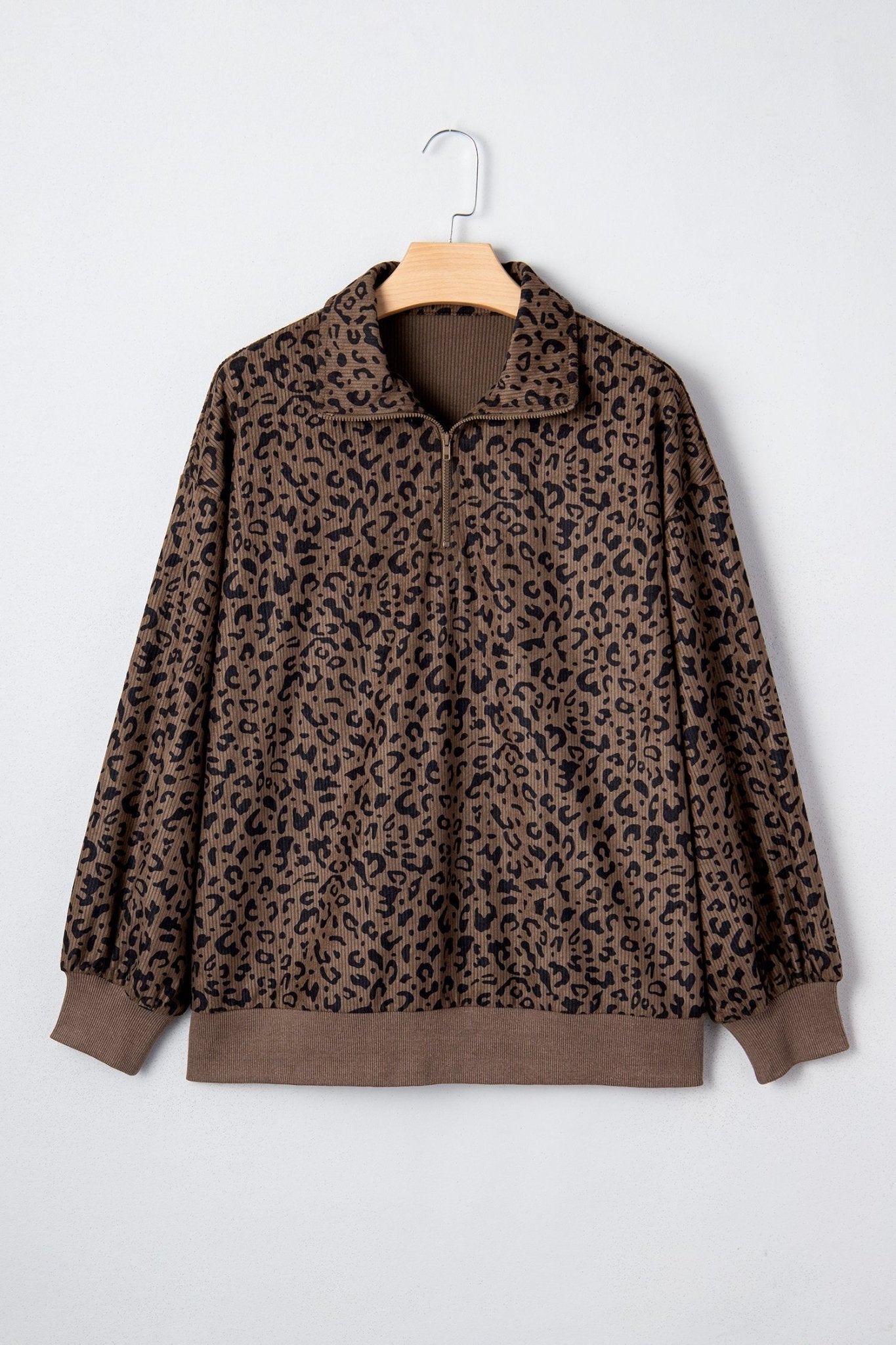 Leopard Corduroy Quarter-Zip Sweatshirt - Rooted & Reckless Co.